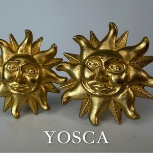 Gerard Yosca NY sun face matte gold earrings